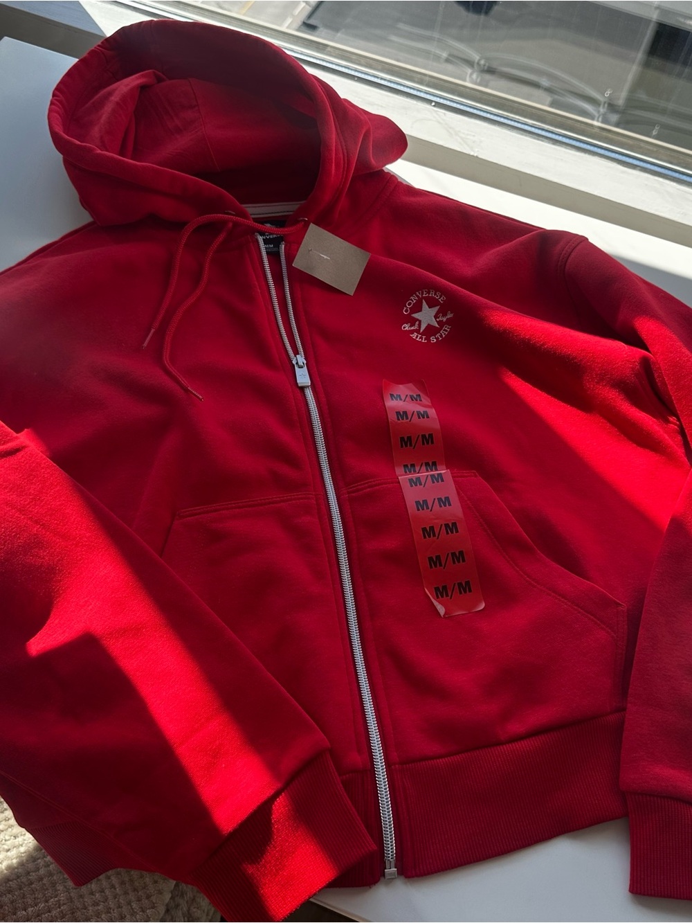 Converse Red Full-Zip Hoodie with White Zipper and Chest Star